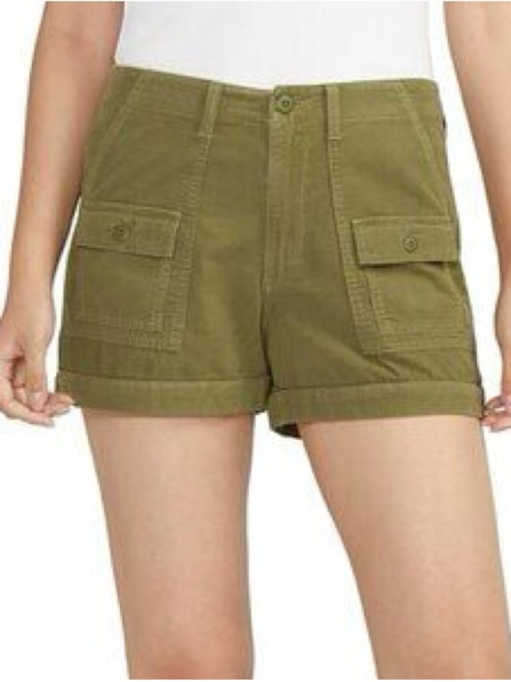 Silver NWT Green‎ Corduroy Cargo Utility High Rise Shorts
